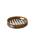 Courtly Check Enamel & Rattan Round Serving Tray