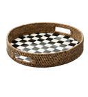 Courtly Check Enamel & Rattan Round Serving Tray