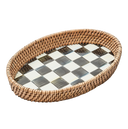 Courtly Check Small Enamel & Rattan Serving Tray