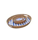 Royal Check Large Enamel & Rattan Serving Tray